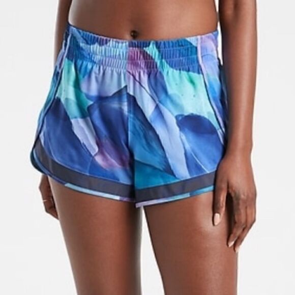 NWT Athleta Mesh Racer Run Blue Lavender Running Lined Shorts 4” inseam‎ - Picture 1 of 9